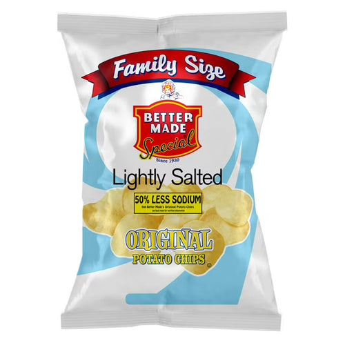 Better Made Lightly Salted Potato Chips light blue bag packaging