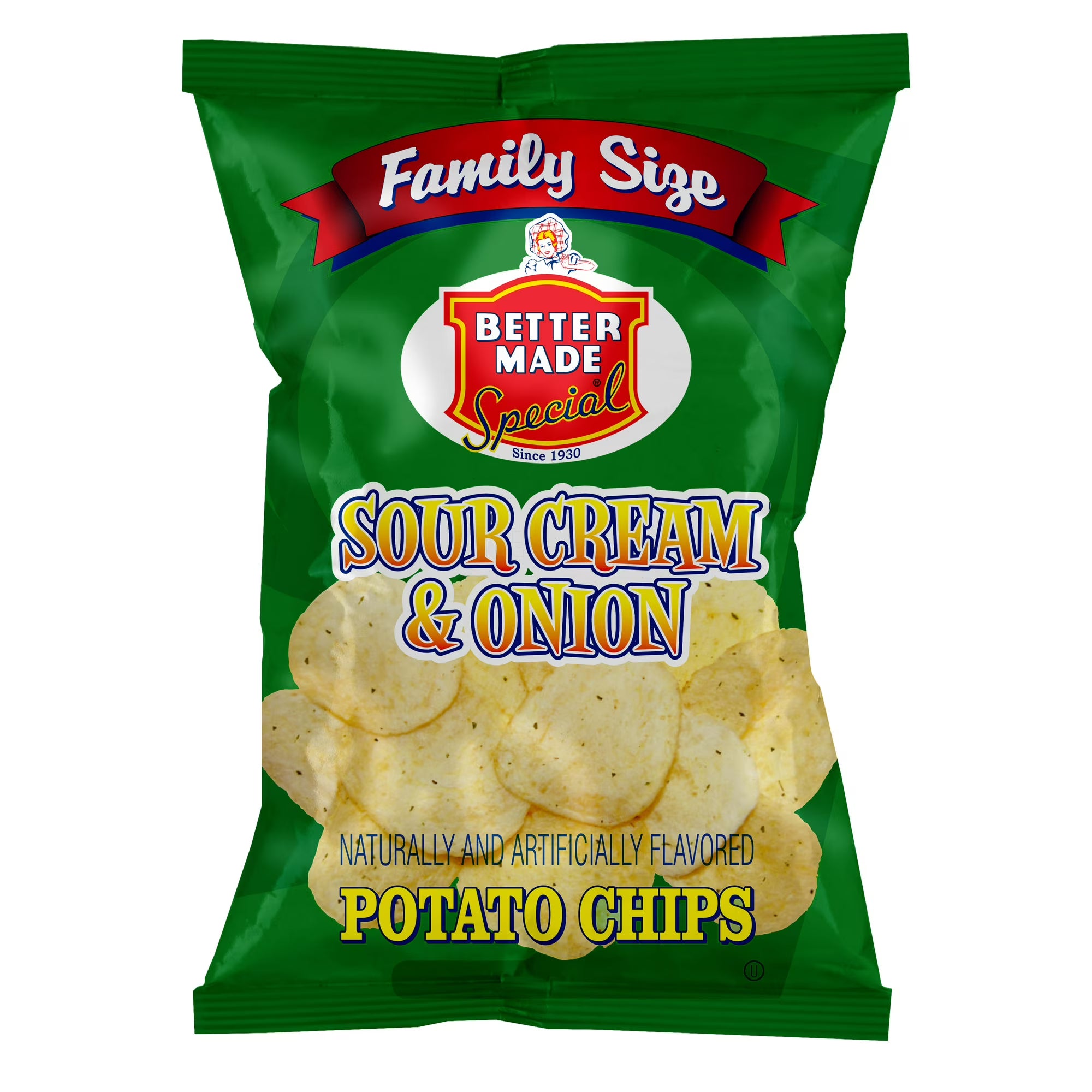 Better Made Sour Cream and Onion Potato Chips green bag packaging