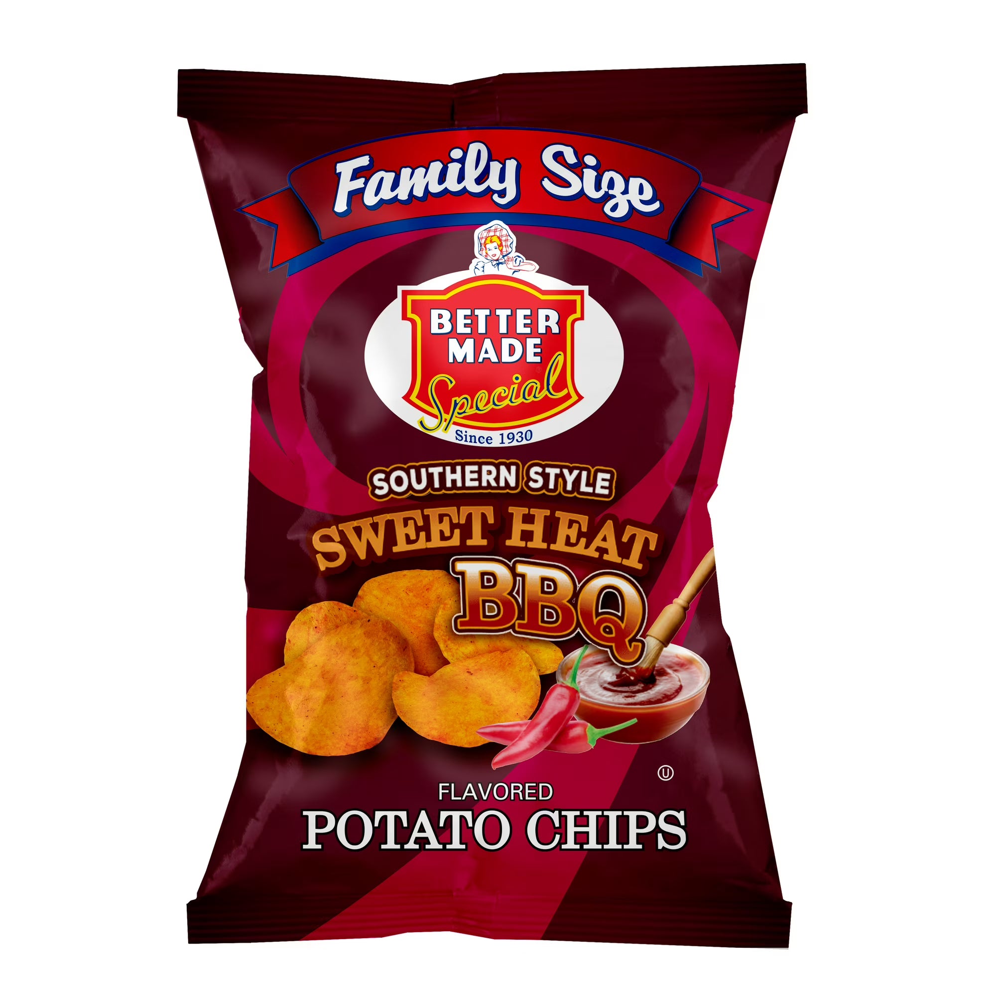 Better Made Sweet Heat BBQ Potato Chips purple and yellow bag