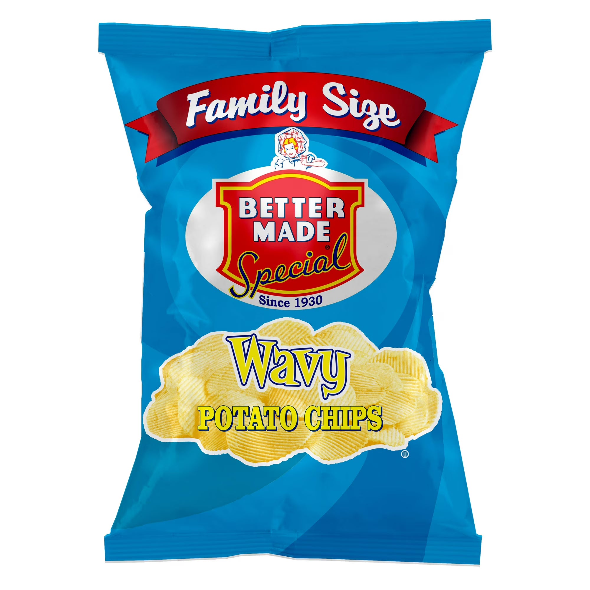 Better Made Wavy Original Potato Chips blue and yellow bag packaging