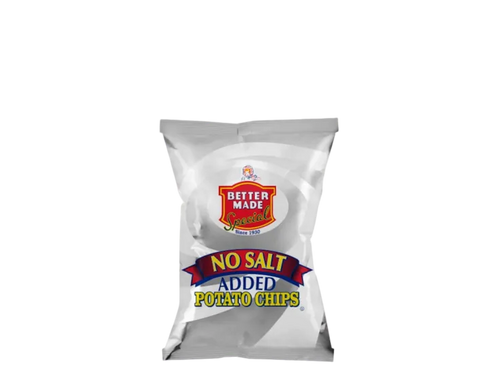 Better Made No Salt Added Potato Chips white and light blue bag