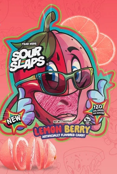 Sour Slaps Lemon Berry flat lollipop packaging