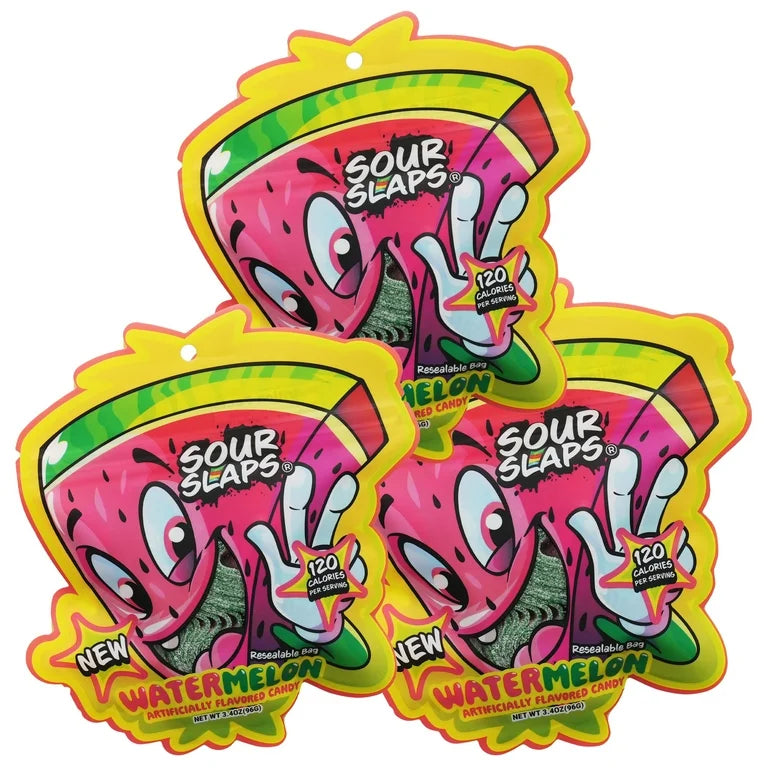 Sour Slaps Watermelon Candy – 3 Pack Bundle of Sweet & Sour Chewy Strips
